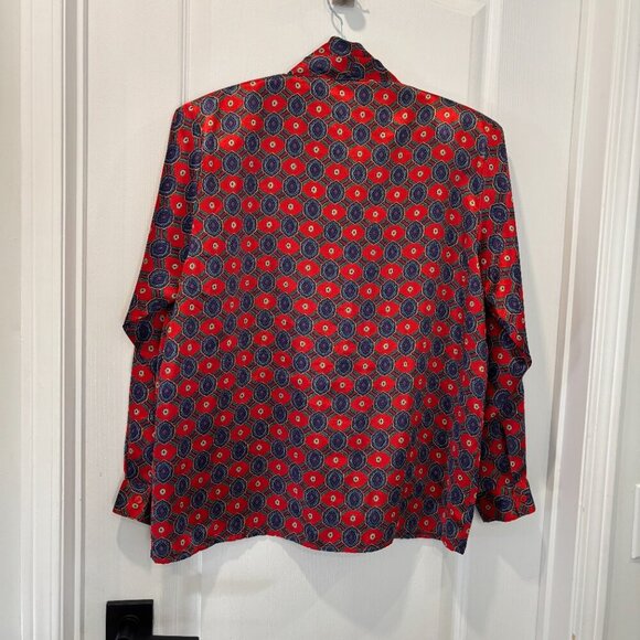 Vintage Lady Manhattan Red and Blue Patterned Blouse Siz S - Picture 5 of 10
